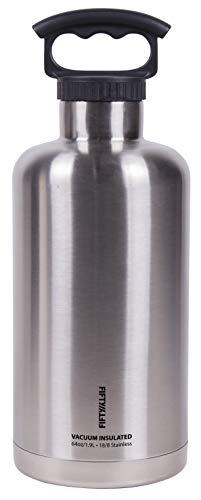 FIFTY/FIFTY Growler, Double Wall Vacuum Insulated Water Bottle, Stainless Steel, 3 Finger Cap w/ Standard Top, Silver, 64oz/1.9L, 64 ounce