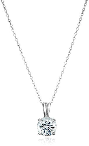 Amazon Essentials Sterling Silver Round Cut Created White Sapphire Birthstone Pendant Necklace (April), 18'