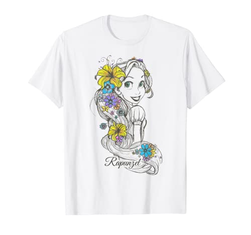 Disney Tangled Rapunzel Floral Sketch Portrait T-Shirt T-Shirt