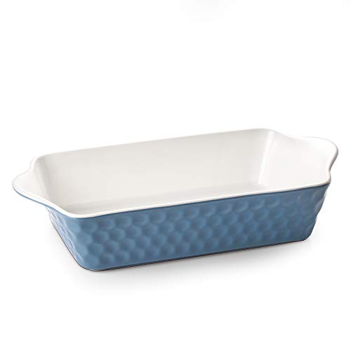 DOWAN Ceramic Baking Dishes, Rectangular Bakeware Roasting Lasagna Pans with Handles, Deep Casserole Dish Oven Safe for Cooking, Baking, Cake, Dinner, 11 x 7 x 3 Inches, Airy Blue