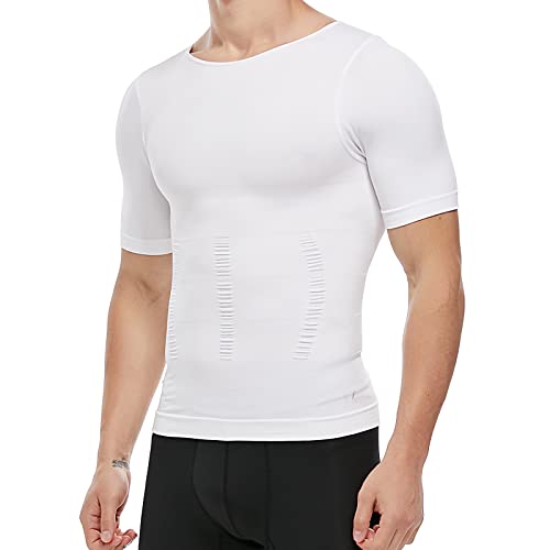 Men's Slimming Body Shaper Vest Undershirt Abs Abdomen Slim Tank Top (White, XX-Large)