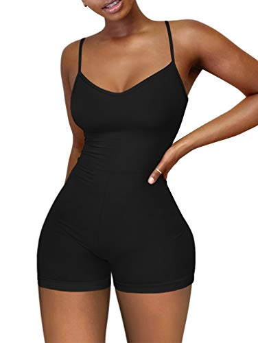 XXTAXN Women's Sexy Sleeveless Spaghetti Strap Party Club Short Rompers Jumpsuit Black