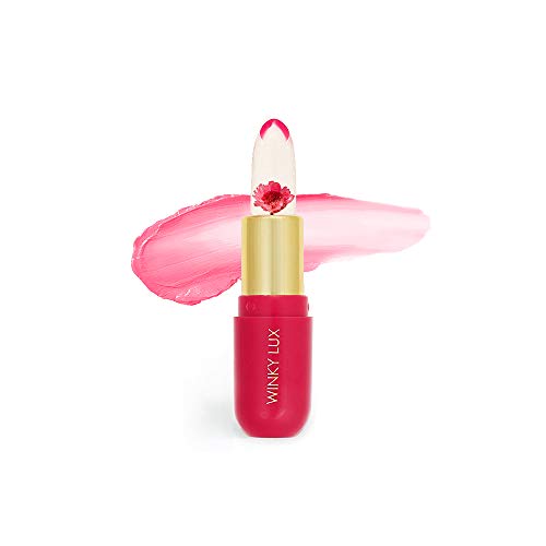 Winky Lux Flower Balm, Vegan Lip Balm and Lip Stain, pH Color Changing Lipstick, Vanilla Scented Pink Lip Tint with Real Chrysanthemum, Natural Lip Balm (Pink Flower)