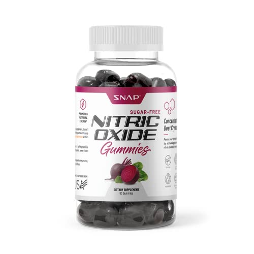 Snap Supplements Sugar Free Nitric Oxide Beet Root Gummies - Heart Health, Energy Boost, Circulation, Beet Root Chewables, Beetroot Nitric Oxide Booster, 60 Gummies
