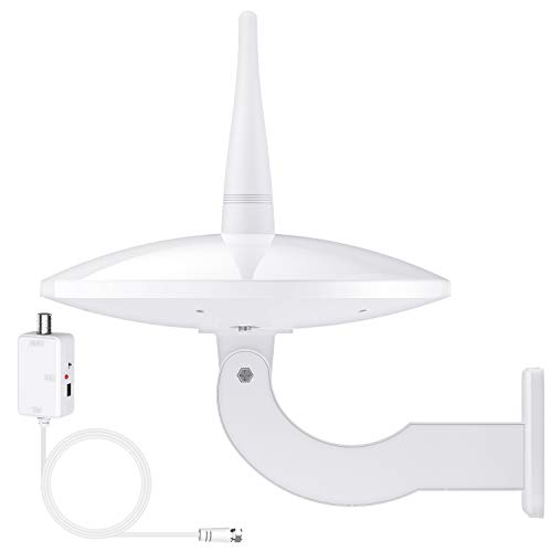 Outdoor TV Antenna - 1byone 720°Omni-Directional Reception TV Antenna Built-in Amplifier Enhance UHF for Home/RV/Attic/Marine Up to 150 Miles with 32ft Coax Cable Free HDTV Channels