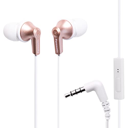 Panasonic ErgoFit Wired Earbuds, In-Ear Headphones with Microphone and Call Controller, Ergonomic Custom-Fit Earpieces (S/M/L), 3.5mm Jack for Phones and Laptops - RP-TCM125-N (Rose Gold)