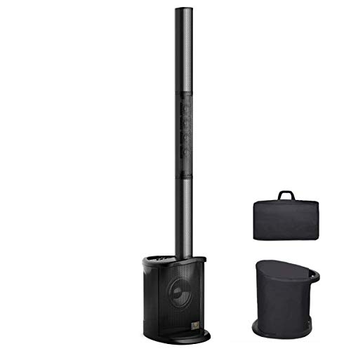 AKUSTIK Portable Line Array Column Speaker w/LED Lights, 8 Inch Active Subwoofer & 4 Tweeters, Powered DJ/PA Speaker System with Remote Control, 4-Channel Mixer, Carry Bag, Bluetooth/USB/SD