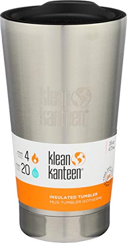 Klean Kanteen 16oz Stainless Steel Tumbler Cup, Double Wall Vacuum Insulated and Lid - Brushed Stainless