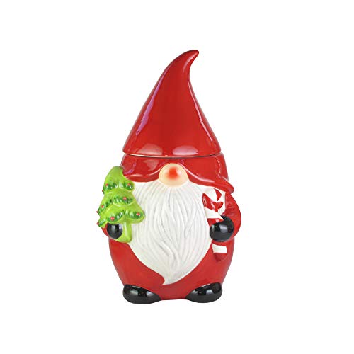 Gnome Canister- Ceramic Jar, Holiday Design w/Airtight Lid for Cookies, Candy, Coffee, Flour, Sugar, Rice, Pasta, Cereal & More