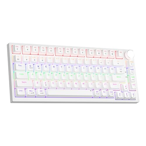 Newmen GM326 75% Mechanical Gaming Keyboard, 82 Keys Gasket Hot Swappable Wired Mechanical Keyboard with Rainbow LED Backlit NKRO Compact Gaming Keyboard with Knob for Windows and Mac(Red Switches)