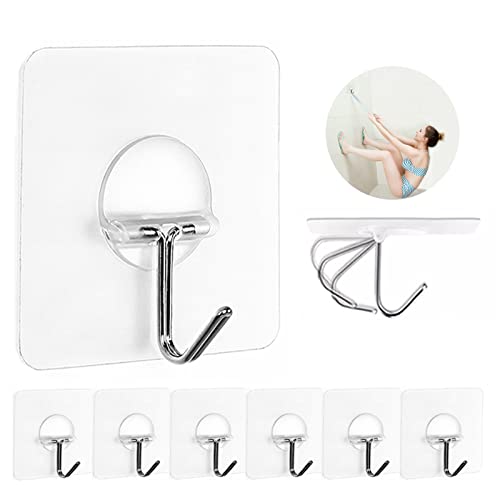 JINSHUNFA Wall Hooks 13lb(Max) Transparent Reusable Seamless Hooks,Waterproof and Oilproof,Bathroom Kitchen Heavy Duty Self Adhesive Hooks,8 Pack