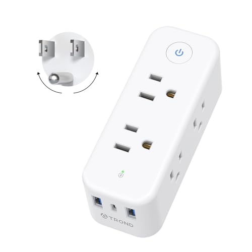 TROND Outlet Extender Surge Protector USB - Multi Plug Outlet Splitter with Rotating Plug, 6 AC Outlets, 2 USB A Ports, 1 USB C, Wall Plug Extender, Power Switch, 1440J, 3-Side Power Strip, White