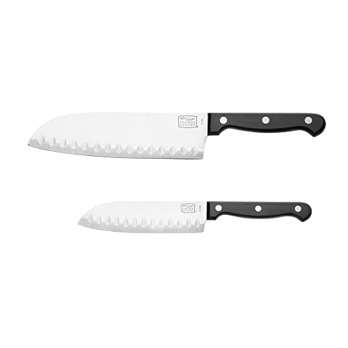 Chicago Cutlery 2-Pc Knife Set, Santoku and Partoku Cooking Knife Set, Stainless Steel, Black Polymer Handle Kitchen Knife for Cutting, Chopping, Dicing, Mincing and More