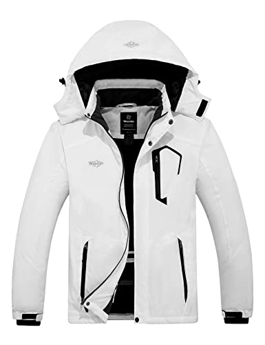 Wantdo Men's Waterproof Ski Jacket Winter Hooded Ski Coat White M