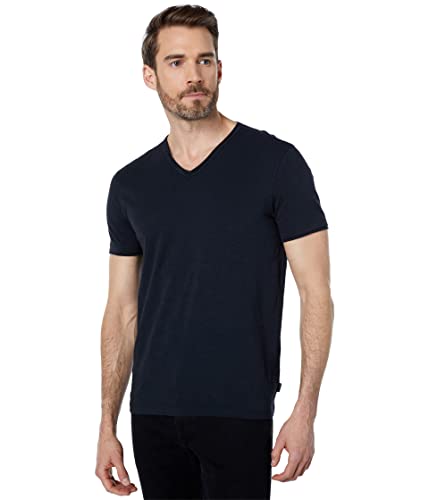 John Varvatos Star USA Men's Miles Short Sleeve SLUB V-Neck with Cut RAW Edge, Black, Large