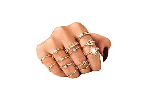 Sither 13 Pcs Women Rings Set Knuckle Gold Bohemian Rings for Girls Vintage Gem Crystal Joint Knot Ring for Teens Party Daily Fesvital Jewelry Gift(style3)