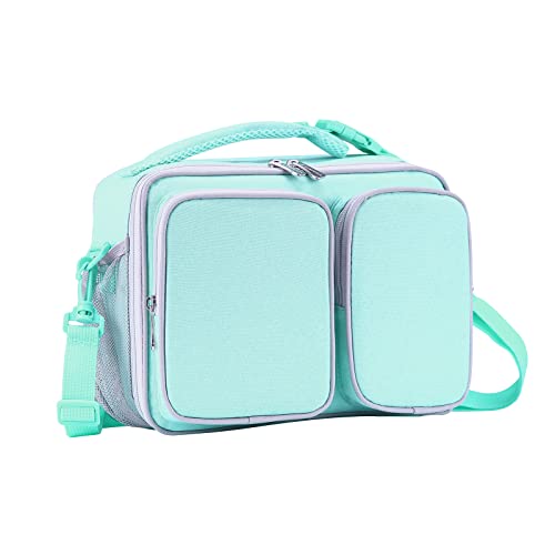 Amersun Kids Lunch Box with Padded Inner Keep Food Warm Cold - Durable Insulated Lunch Bag for Teen Girls Back to Shcool,Children Toddler Lunch Cooler with Shoulder Strip Multi-pocket,Light Blue