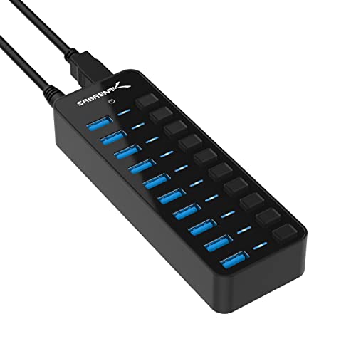 SABRENT 10 Port 60W USB 3.0 Hub with Individual Power Switches and LEDs Includes 60W 12V/5A Power Adapter (HB-BU10)