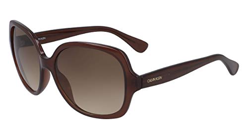 Calvin Klein Women's CK19538S Square Sunglasses, Milky Brown/Brown, 59 mm