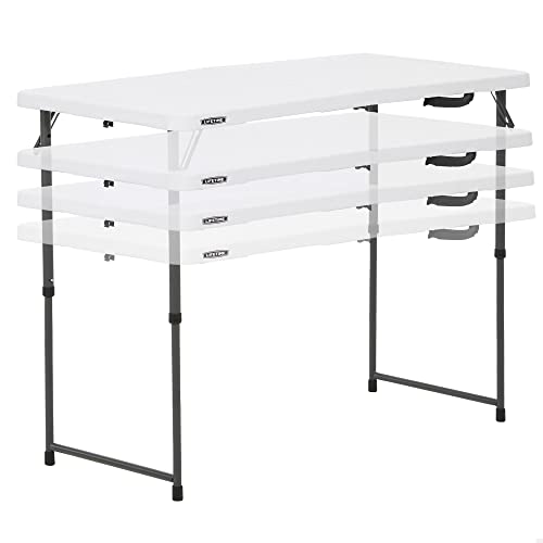 Lifetime Height Adjustable Craft Camping and Utility Folding Table, 4 Foot, 4'/48 x 24, White Granite