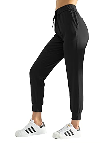 AJISAI Women’s Joggers Pants Drawstring Running Sweatpants with Pockets Lounge Wear Black M