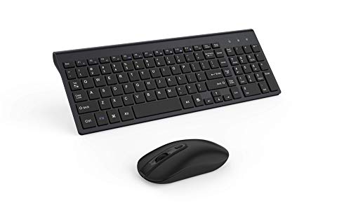 Black Wireless Keyboard and Mouse Combo, cimetech Compact Full Size Wireless Computer Keyboard and Mouse Set 2.4G Ultra-Thin Sleek Design for Windows, Computer, Desktop, PC, Notebook - (Black)