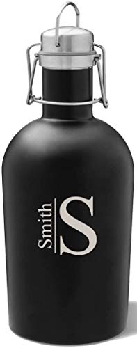 Personalized Beer Growler (Black Matte, Modern Design), 64 oz Stainless Steel Single Wall Bottle Ideal for Camping, Travel - Unique Gift Idea