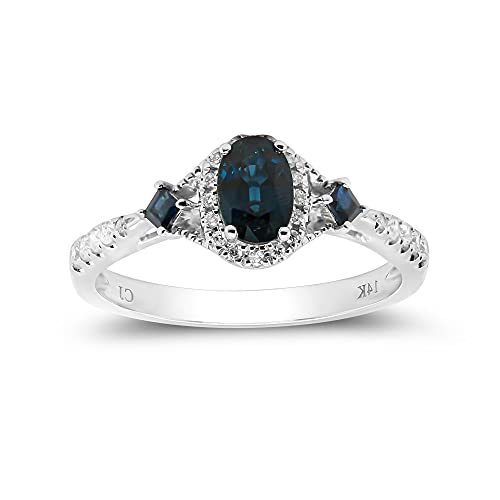 Gin & Grace 10K White Gold Genuine Blue Sapphire Ring with Diamonds for women | Ethically, authentically & organically sourced (Oval-Cut) shaped Sapphire jewelry for her | Sapphire Ring for women