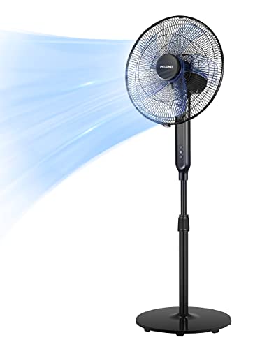 PELONIS 16' Oscillating Pedestal Stand Up Fan | Adjustable Height | Ultra Quiet DC Motor | Remote Control | 12 Speed | 12-Hour Timer | High Energy Efficiency | for Bedroom Home Office Use | Black