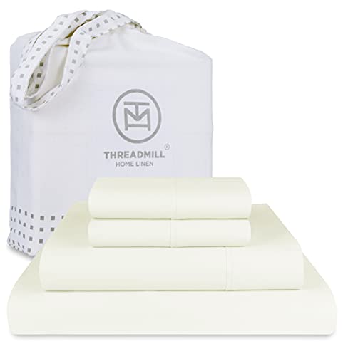 Threadmill Certified 100% American Supima Cotton Sheets , Queen-Sheets, 1000 Thread Count, 4 Piece Luxury Bedding Set, Hotel Quality Sateen Weave, Ivory Sheets with Elasticized Deep Pocket