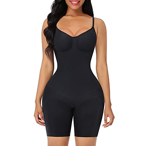 FeelinGirl Body Shaper Tummy Control Shapewear Plus Size Seamless Full Body Waist Trainer Butt Lifter Bodysuit Back Support Black M/L