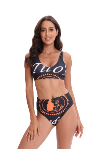 Numivcu Women Tito's Vodka Two-Piece Bikini Set(Black-S)