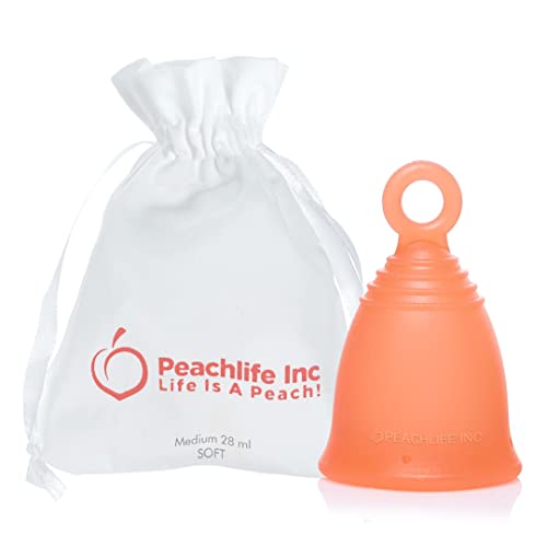 Peachlife Ring Pull Menstrual Cup - Reusable 12 Hour Tampon Alternative, Medium Size, Soft PEACHCUP