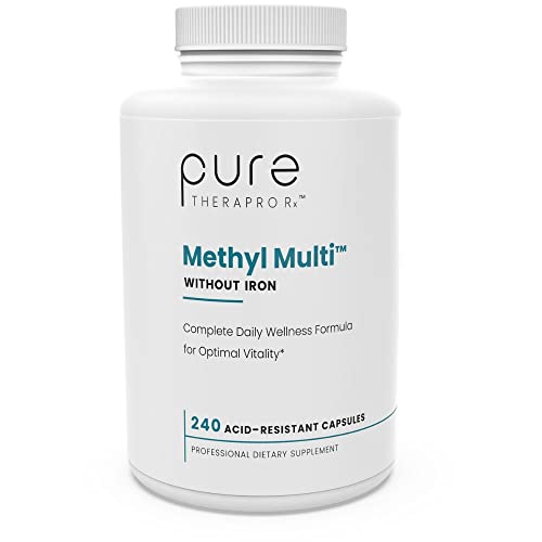 Pure Therapro Rx Methyl Multi Without Iron - 240 Vegan Capsules - Activated Vitamin Cofactors & Folate as Quatrefolic (5-MTHF), Multivitamin & Multimineral Supplement Supports Total Body Health