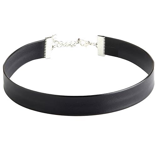 STACKABLE CREATIONS Classic Black Leather Choker Necklace for Women Girls, 90s Ribbon Neck Collar