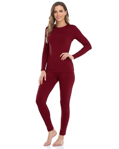 WEERTI Thermal Underwear for Women Long Johns with Fleece Lined Long Underwear Set Cold Weather Pajamas Top Bottom（Red M）