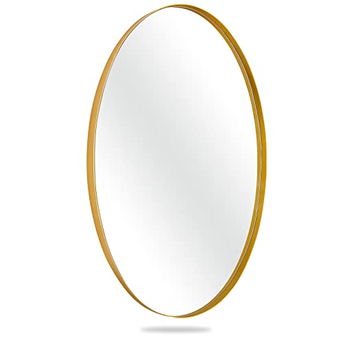 Oval Wall Mirror, Bathroom Mirror of Metal Frame, Wall Mounted 22 x 30 Inch Gold Oval Mirror for Vanity Living Room Entryway Bedroom