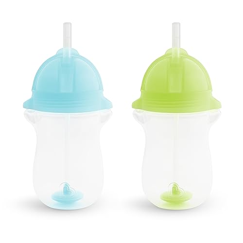 Munchkin Any Angle Weighted Toddler Straw Cup with Click Lock Lid, 10 Ounce, Blue/Green, 2 Count (Pack of 1)