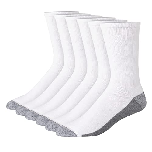 Hanes mens Max Cushion Socks, Available in 6 and 12-pair Pack B T ComfortTop White Crew, White/Grey Foot Bottom, 12 14 US