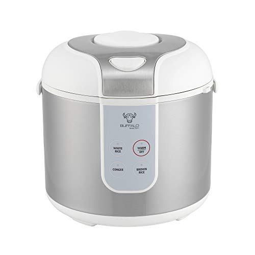 Buffalo Classic Rice Cooker with Clad Stainless Steel Inner Pot (10 cups) - Electric Rice Cooker for White/Brown Rice, Grain - Easy-to-clean, Non-Toxic & Non-Stick, Auto Warmer