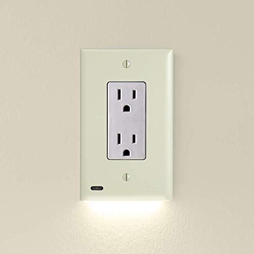 SnapPower 5 Pack GuideLight 2 [for Décor Outlets] - Replaces Plug-in Night Light - Electrical Receptacle Wall Plate with LED Night Lights - Auto On/Off Sensor - (Décor, Ivory)