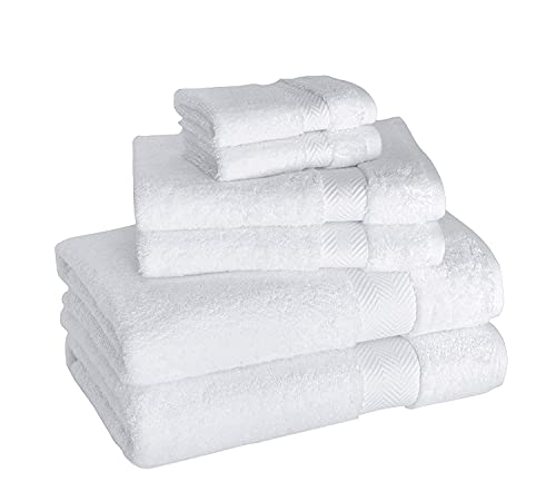 Classic Turkish Towels Luxury Plush 6-Piece Towel Set - Soft and Comfy Ultimate Bathroom Towels Made with 1% Turkish Cotton (White)