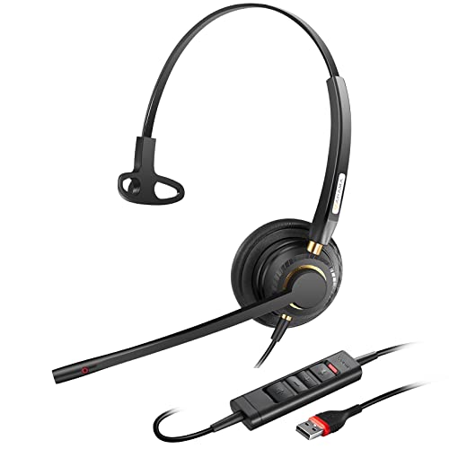 USB Headset with Microphone Noise Cancelling & Audio Controls Ultra Comfort USB Headphone for Computer Laptop Pc Business Skype UC Webinar Call Center Office