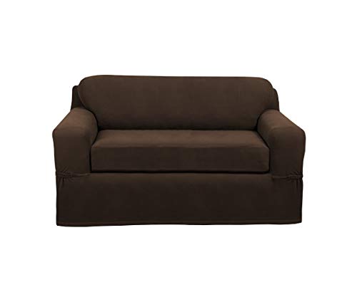 MAYTEX Pixel Ultra Soft Stretch 2 Piece Furniture Cover Loveseat Slipcover, Chocolate