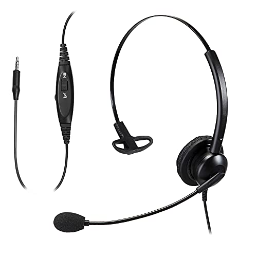 Cell Phone Headset Mono with Noise Canceling Mic, Wired Computer Headphones for iPhone Samsung Google LG Motorola Smartphones and Laptop PC Mac Tablet Pad with 3.5mm Jack