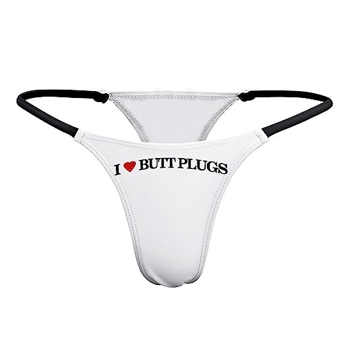 BAIJIAOYUN Women's Underwear I Love Butt Plugs G String Thongs Panties Gifts for Wife L