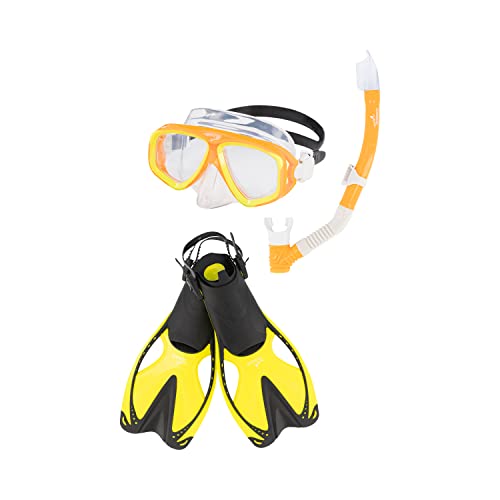 Speedo Unisex-Adult Adventure Swim Mask, Snorkel & Fins Set, Oriole/Clear, One Size