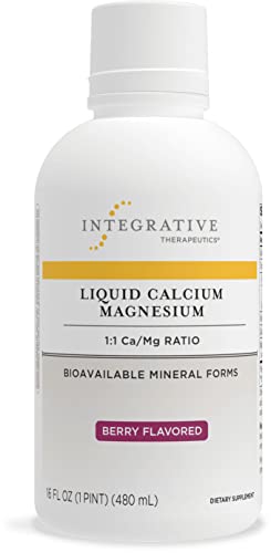 Integrative Therapeutics Liquid Calcium Magnesium - 1:1 Ca to Mg Ratio - with Vitamin D3 - Supplement for Men and Women - Berry Flavor - Gluten Free - 16 fl oz