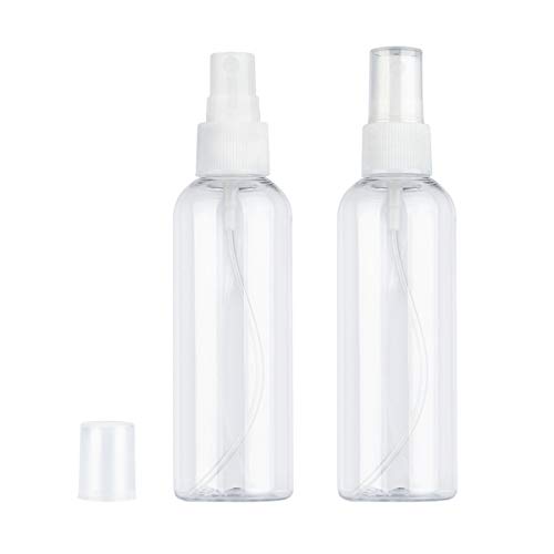 Yebeauty 2 Pack Empty Spray Bottles for Sample, 100ml (3.4 oz) Fine Mist Spray Bottle Clear Plastic Small Atomizer Bottles with Fine Mist Sprayer for Travel Skin Care Essential Oil
