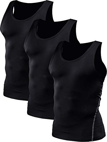 NELEUS Men's Athletic 3 Pack Compression Under Base Layer Sport Tank Top,Black,M,EUR L